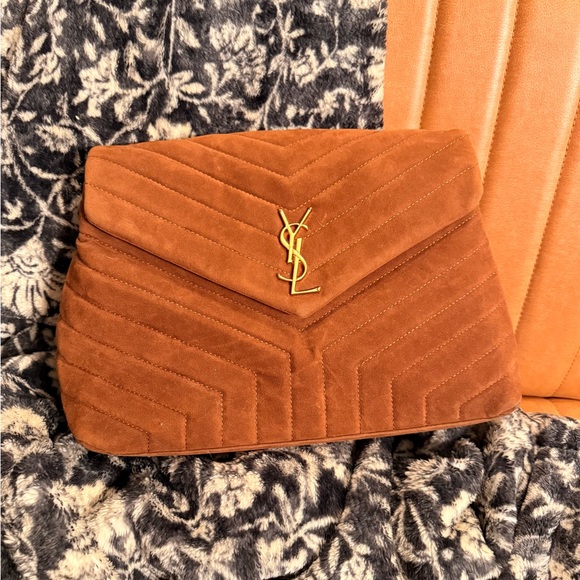 Camel Suede Shoulder Bag with Gold Chain - Picture 3 of 3